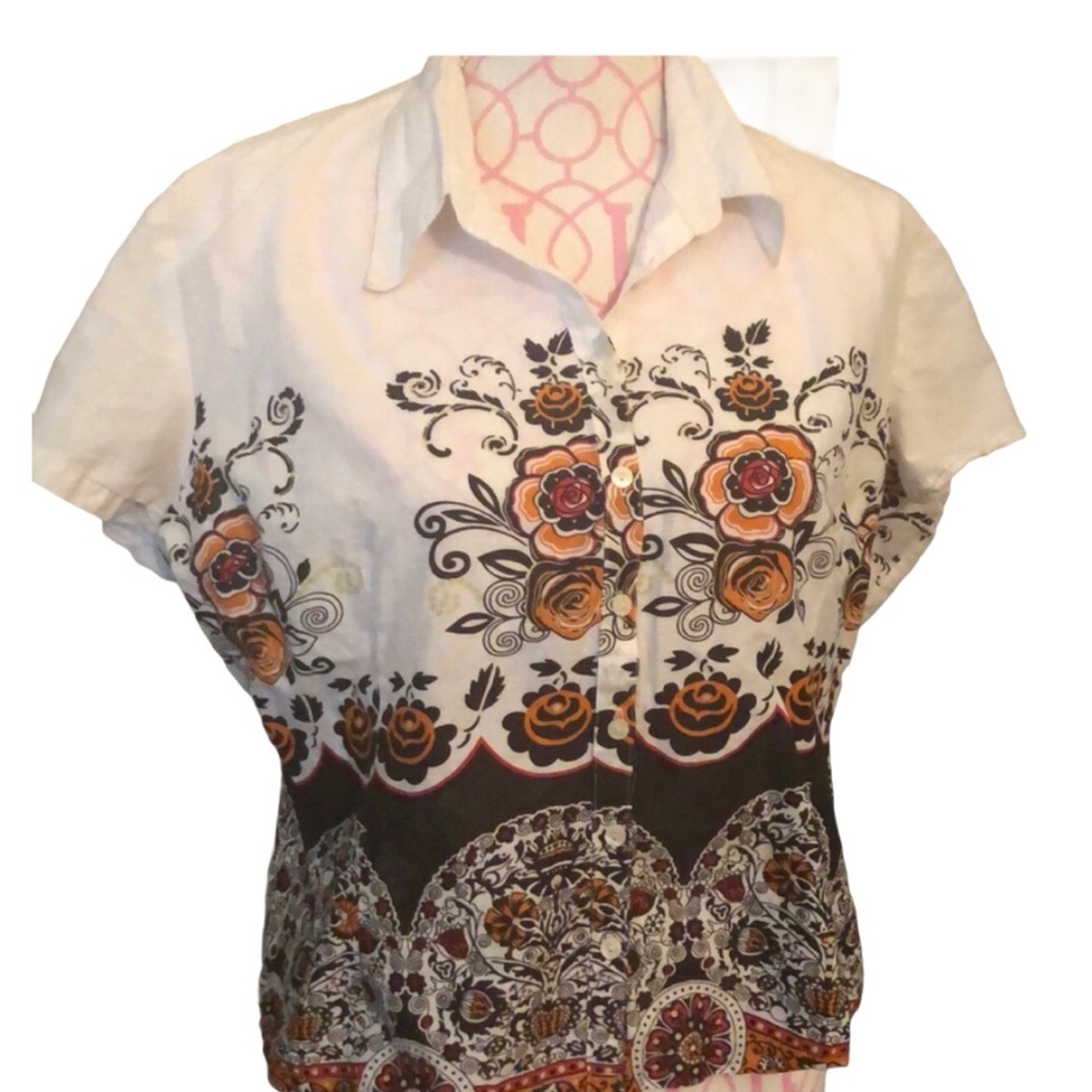 Cotton Retro Vintage Vibe Floral Camp Shirt EUC